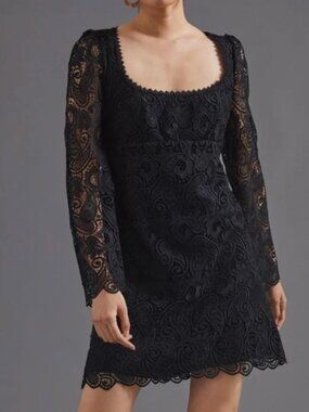Anthropologie Maeve Black Lace Scoop Neck Dress Size 0P